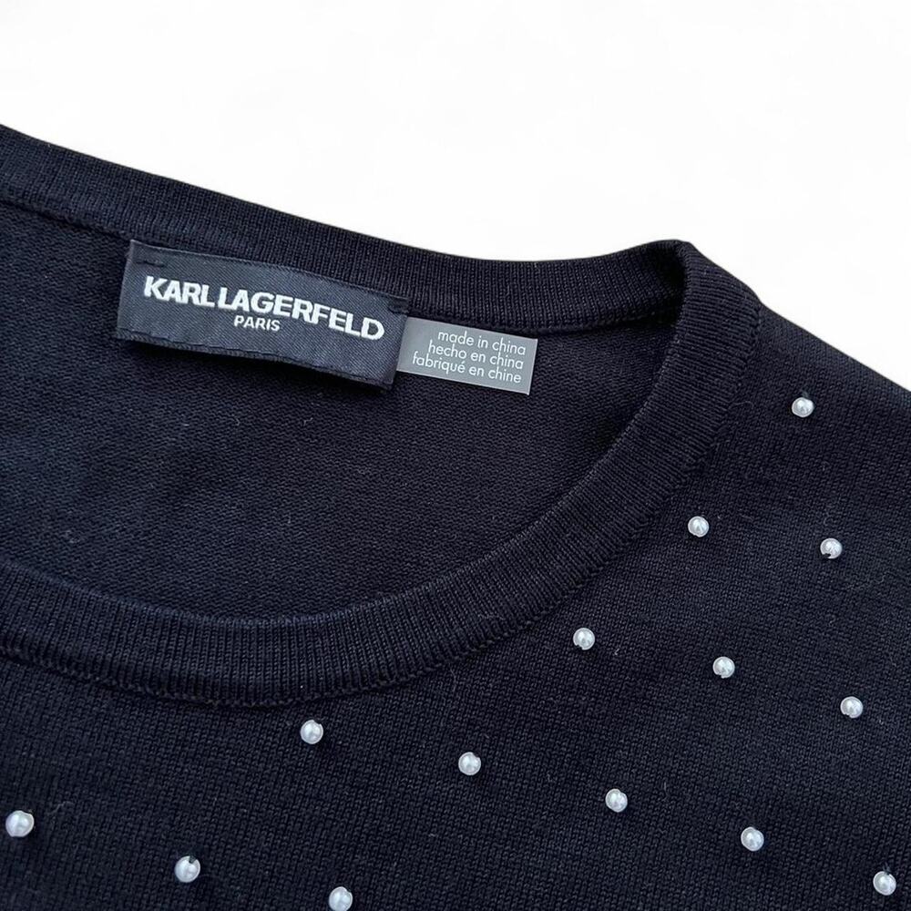 Karl Lagerfeld Paris Black Pearl Sweater Crewneck Knit Minimal Chic Women’s M - Picture 4 of 6